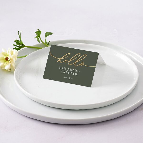 Romantic Photo Place Cards Gold Hunter Green Signature