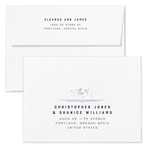 Iconic City Save The Date Card Envelopes White Moody Blue Both Recipient and Return Addresses Signature Standard