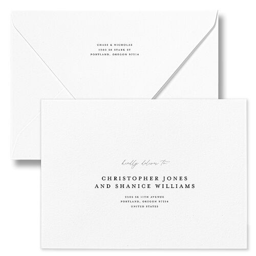 Palm Tree Icon Wedding Invitation Euro Envelopes White Pure White Recipient Address Luxe Signature