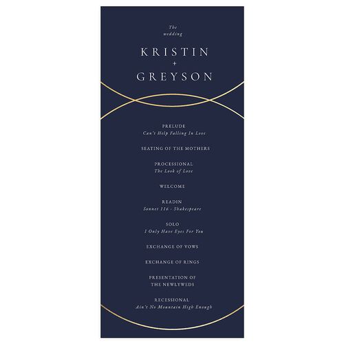 Minimal Rings Wedding Programs Gold Navy Signature