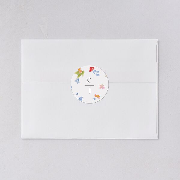 Scattered Blossoms Wedding Stickers Pastel Blue Circle