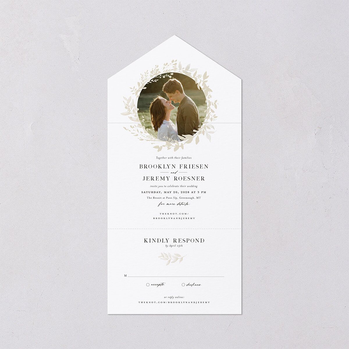 Shining Wreath All-in-One Wedding Invitations Pure White Signature Light Both Recipient and Return Addresses No