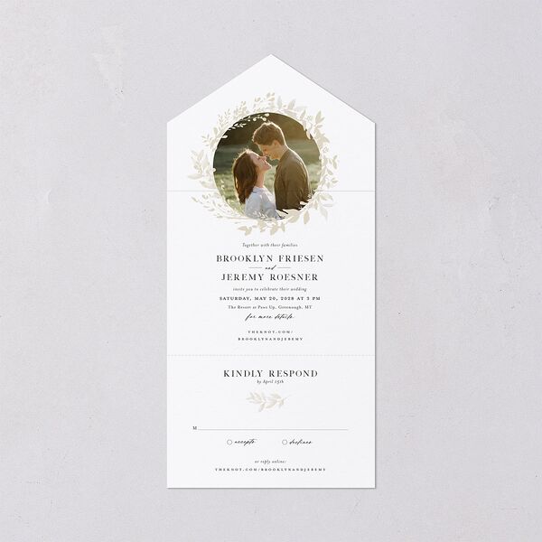 Shining Wreath All-in-One Wedding Invitations Pure White Signature Light Both Recipient and Return Addresses No