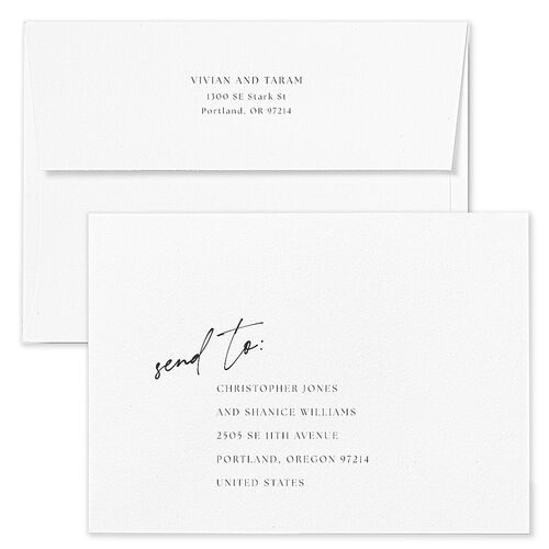 Just Love Wedding Invitation Envelopes White Sheer Lilac Both Recipient and Return Addresses Standard Signature