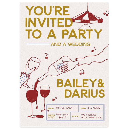 Hand Drawn Party Wedding Invitations Umber Signature Blank No Standard