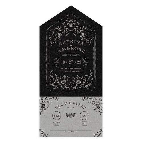 Skeleton Spirits All-in-One Wedding Invitations Medieval Grey Signature Light Both Recipient and Return Addresses No