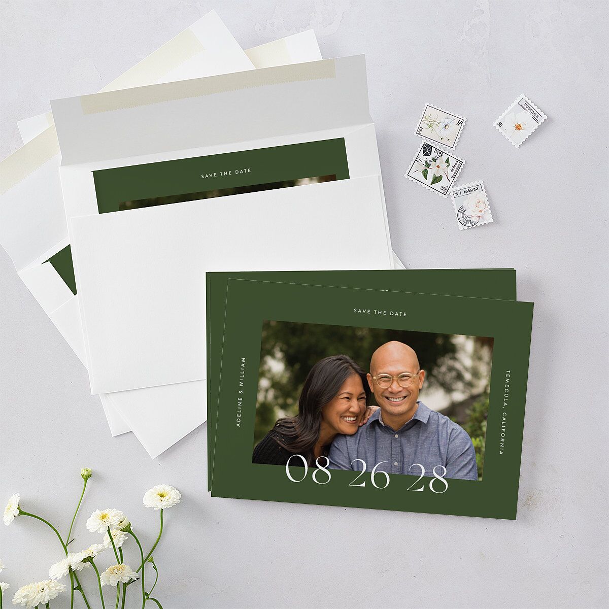 Border Date Save the Date Cards Scottish Green Signature smooth Blank No Standard