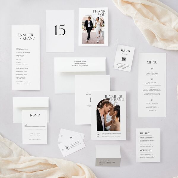 Modern Arch Photo QR Code RSVP Cards Pure White Signature Standard