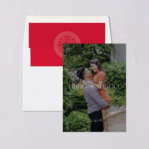 Chinese Lucky Circle Save The Date Cards True Red Signature smooth Blank No Standard