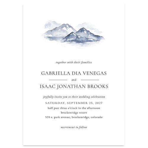 Watercolor Mountains Wedding Invitations Regency Blue Signature Blank No Standard