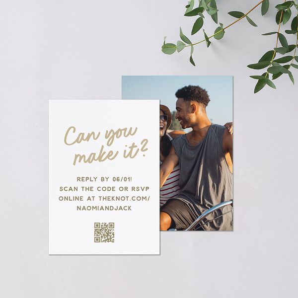 Color Pop Retro Photo QR Code RSVP Cards Sand Signature Standard