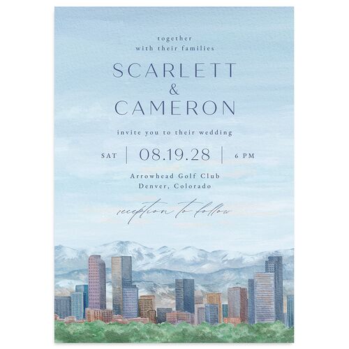 Scenic Denver Colorado Wedding Invitations Pastel Blue Signature Blank No