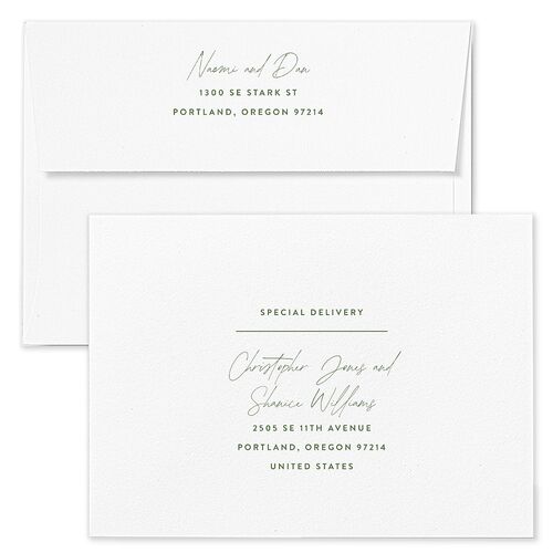 Happy Everything Holiday Card Envelopes Kraft Deep Olive Both Recipient and Return Addresses Standard Signature