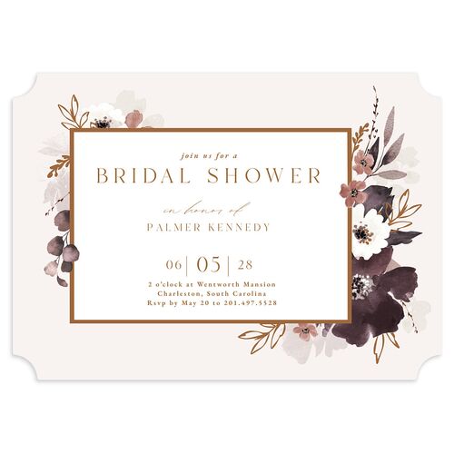Gilded Blooms Bridal Shower Invitations Eggplant Signature Blank Ticket