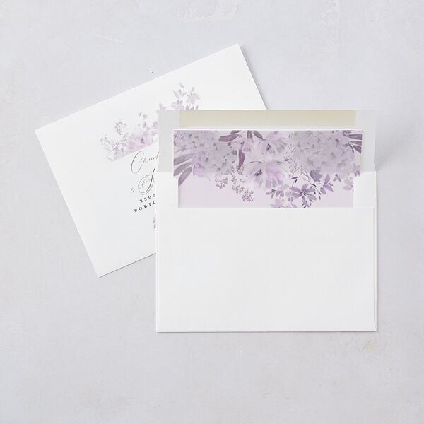 Monochrome Blooms Wedding Invitations Gold Sheer Lilac Signature Blank No Standard