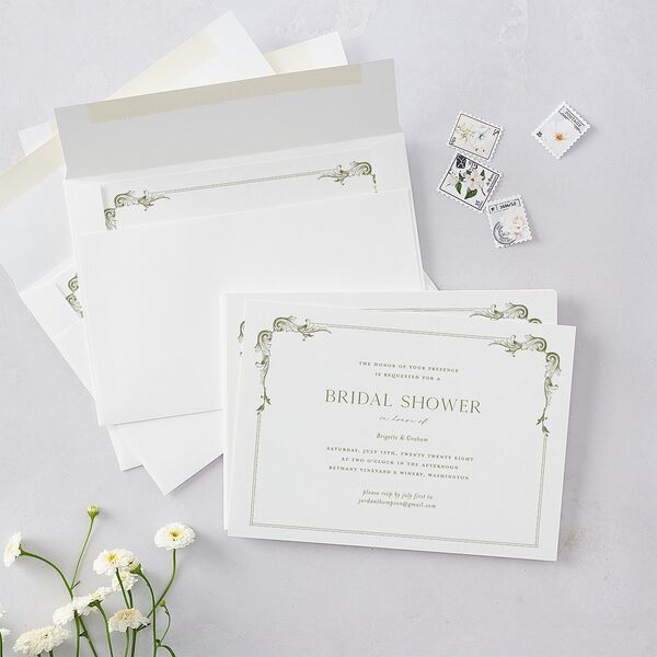 Vintage Ornate Frame Bridal Shower Invitations Olive Signature Blank Standard