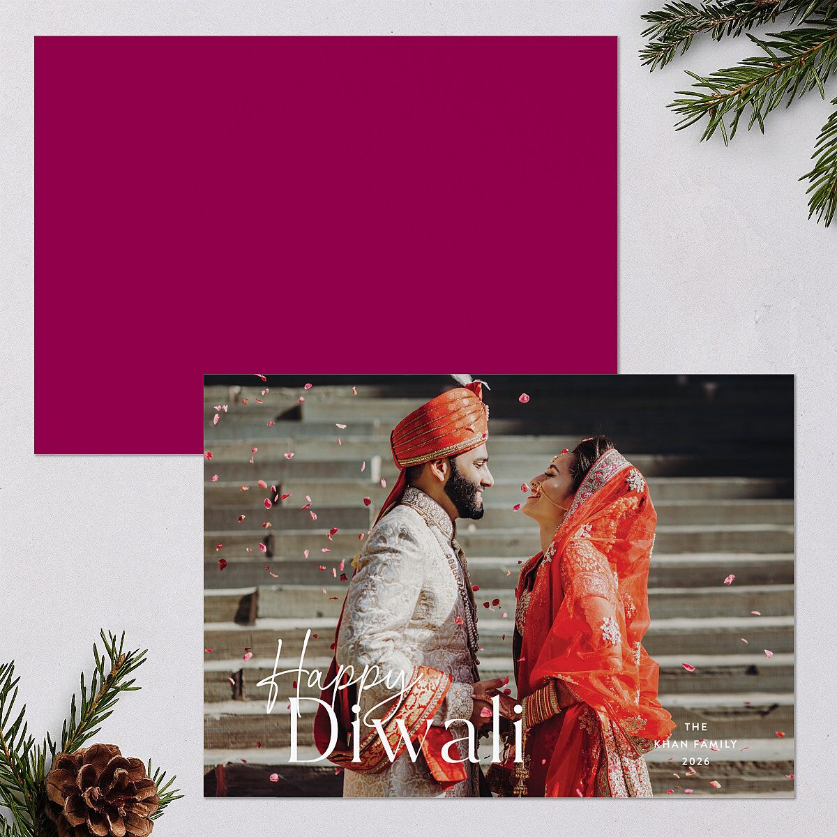 Happy Diwali Holiday Cards Raspberry Signature Blank Landscape Standard