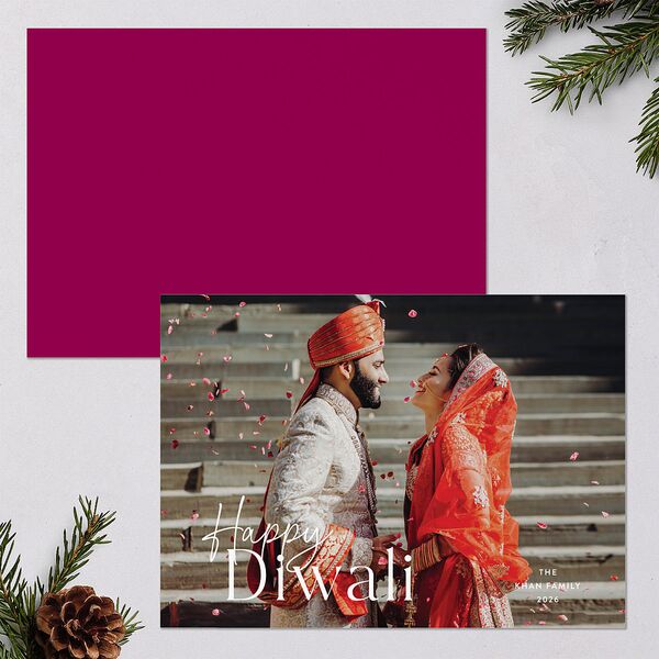 Happy Diwali Holiday Cards Raspberry Signature Blank Landscape Standard