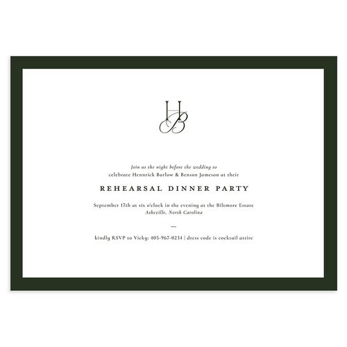 Refined Monogram Rehearsal Dinner Invitations Dark Green Signature Blank Standard
