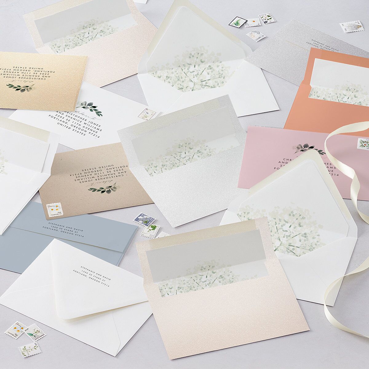 Elegant Greenery Save The Date Cards Pure White Signature smooth Blank No Standard