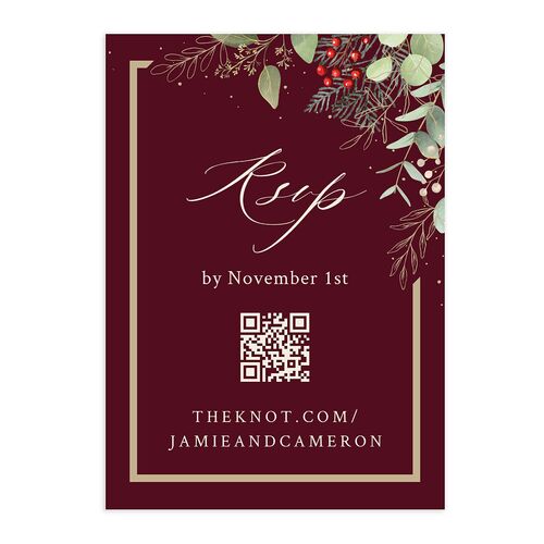 Elegant Eucalyptus Christmas Foil QR Code RSVP Cards Burgundy Signature Standard