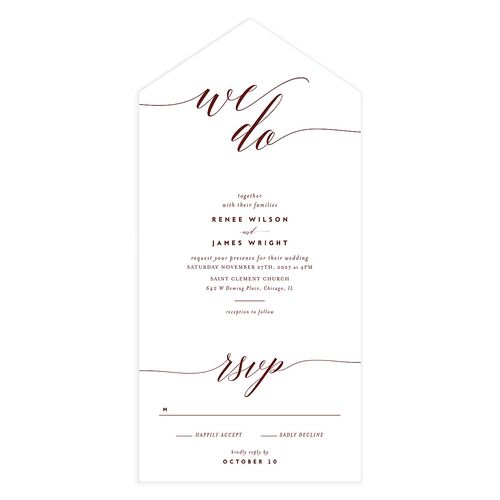 We Do All-in-One Wedding Invitations Maroon Signature Light Both Recipient and Return Addresses No