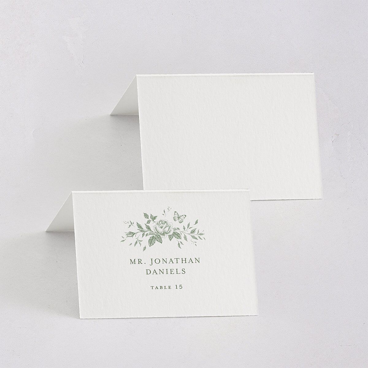 Elegant Rose Crest Place Cards Deep Olive Signature