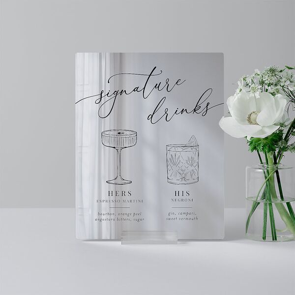 Romantic Calligraphy Mirrored Acrylic Bar Tabletop Sign X-small Silver Standard Mirrored Acrylic XS Tabletop Bar