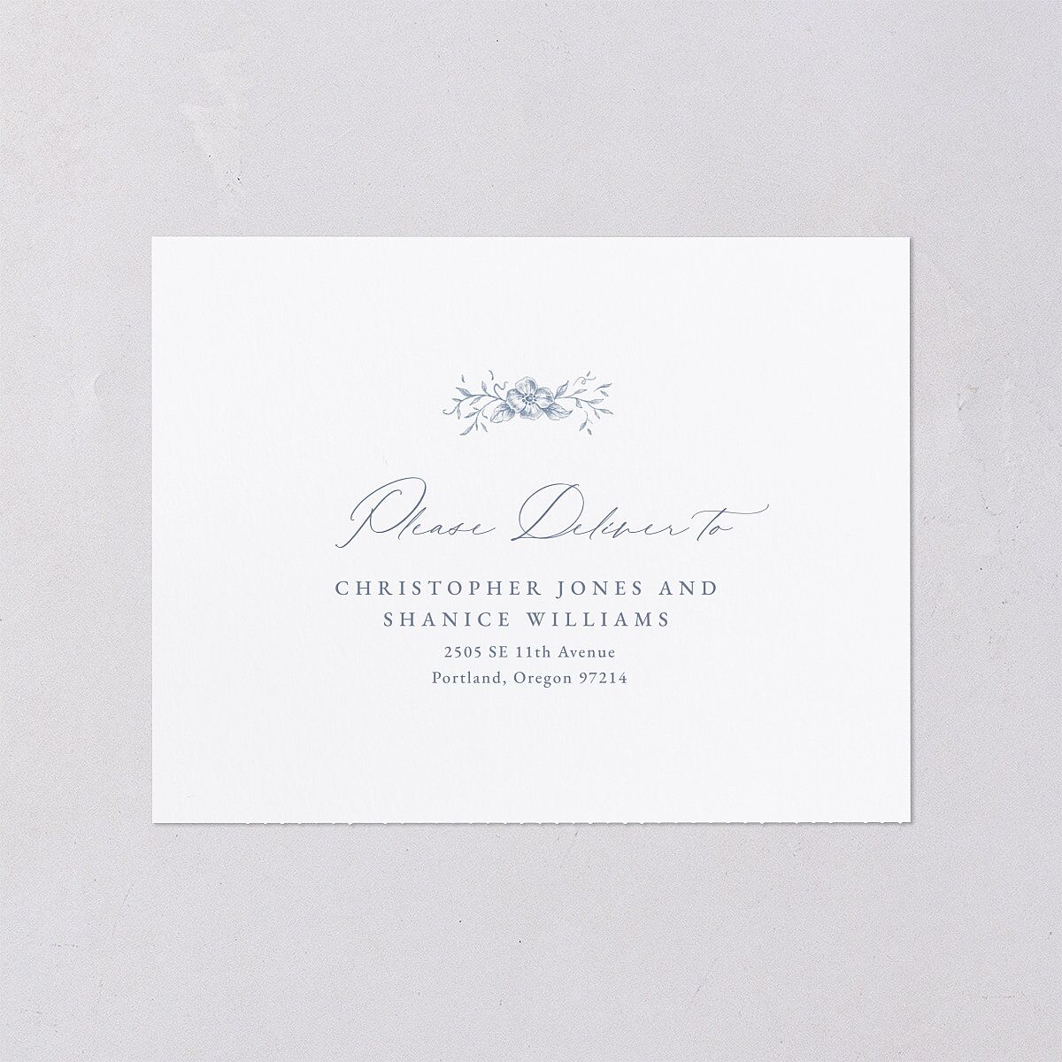 Antique Victorian Botanical All-in-One Wedding Invitations Dusty Blue Signature Light Both Recipient and Return Addresses No