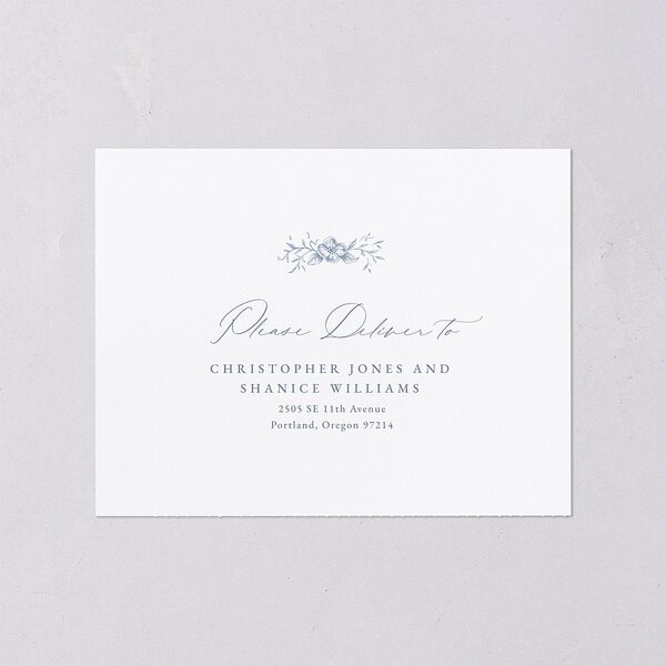 Antique Victorian Botanical All-in-One Wedding Invitations Dusty Blue Signature Light Both Recipient and Return Addresses No