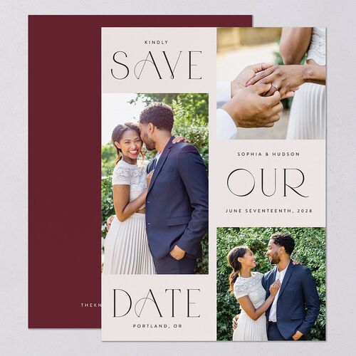 Beloved Union Save The Date Cards Merlot Signature smooth Blank No