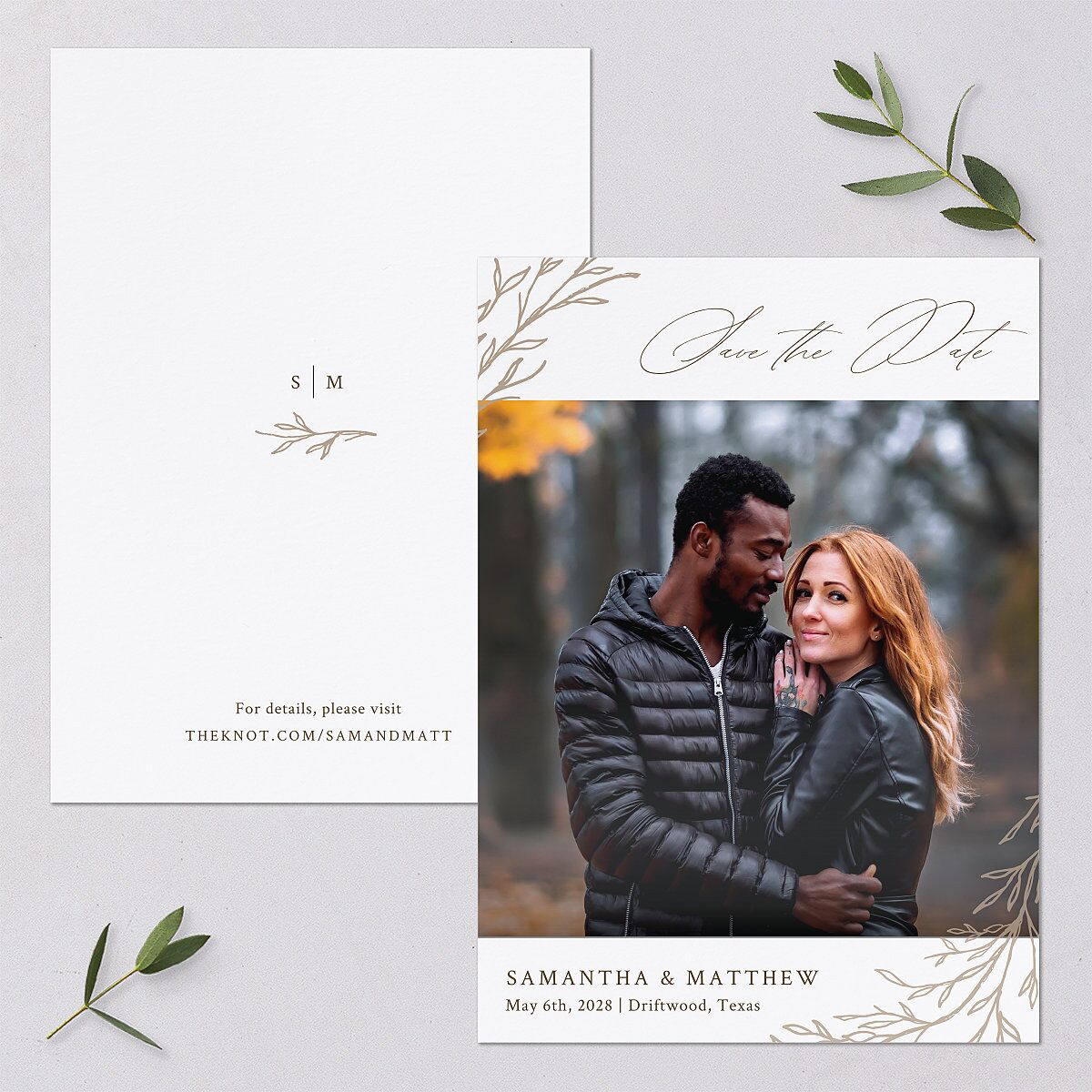 Rustic Branches Save The Date Cards Biscotti Signature smooth Blank No