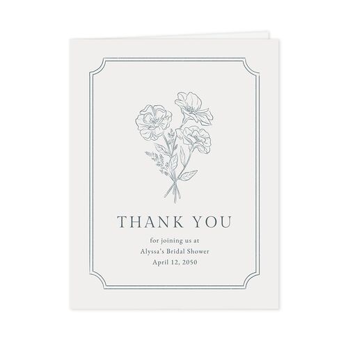 Fresh off the Market Garden Vintage Botanical Sketch Bridal Shower Thank You Cards Dusty Blue