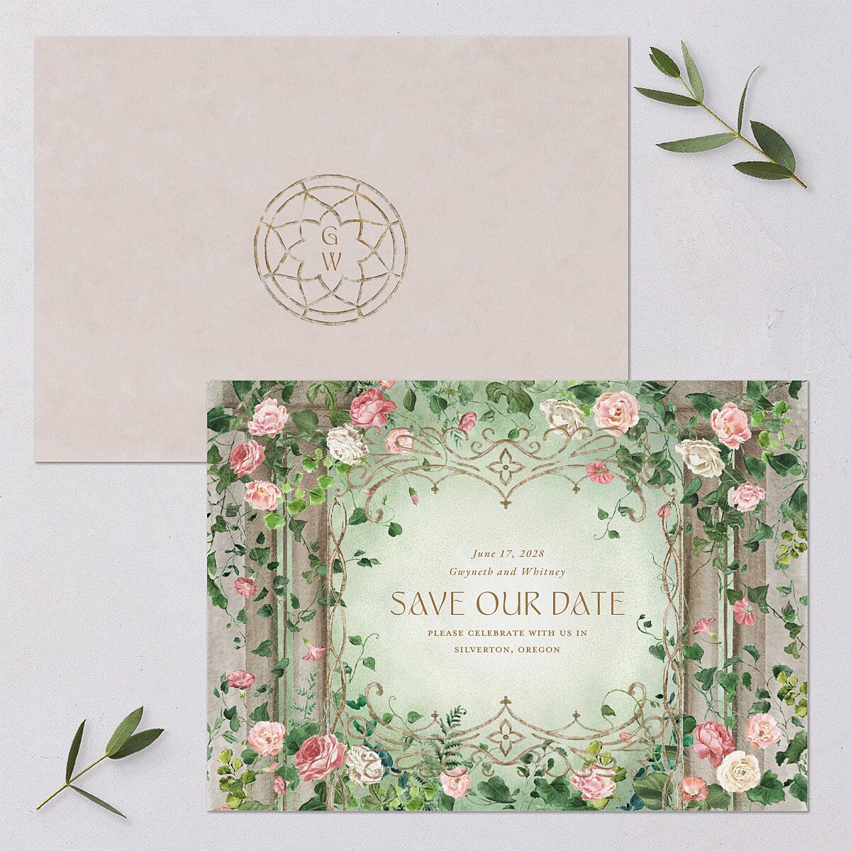 Fairytale Garden Save the Date Cards Sage Signature smooth Blank No Standard