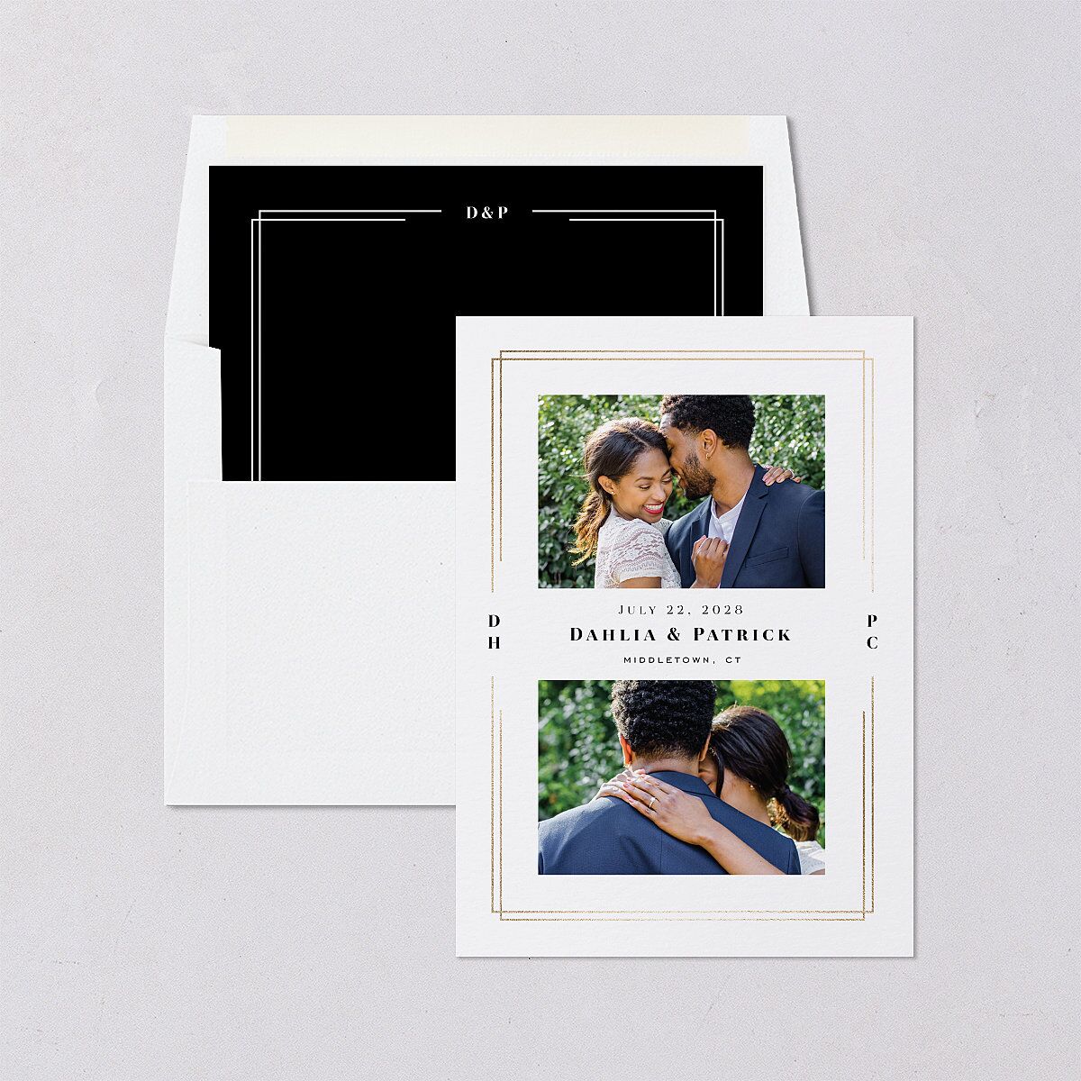Framed Photo Foil Save the Date Cards Gold Pure White Signature smooth Blank No Standard