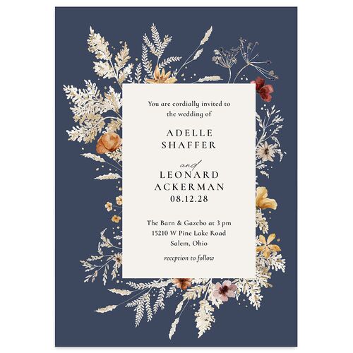 Dried Blooms Wedding Invitations Gold Moody Blue Signature Blank No