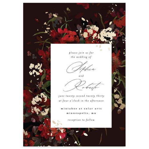 Midnight Floral Wedding Invitations Gold Burgundy Signature Blank No Standard