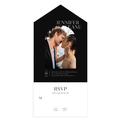 Modern Arch Photo All-in-One Wedding Invitations Licorice No Signature Light Both Recipient and Return Addresses