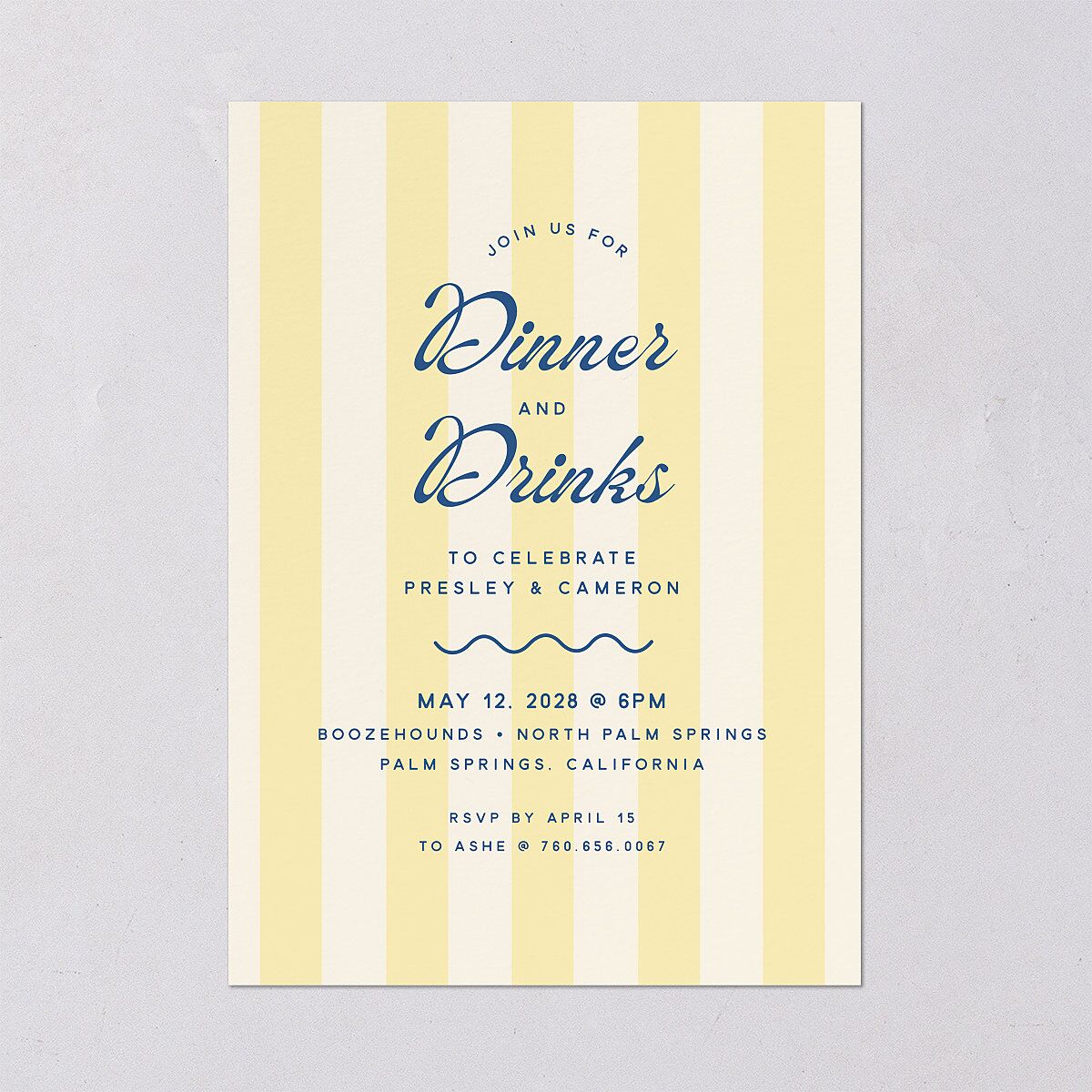 Cabana Stripes Rehearsal Dinner Invitations Lemon Signature Blank Standard