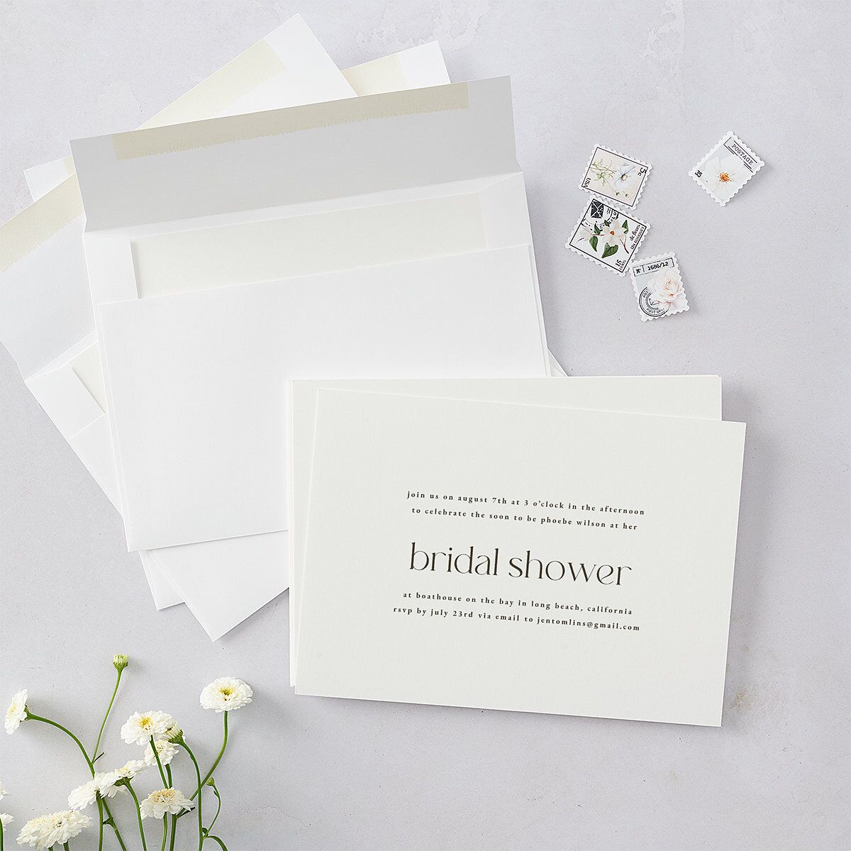 Striking Portrait Bridal Shower Invitations Pure White Signature Blank