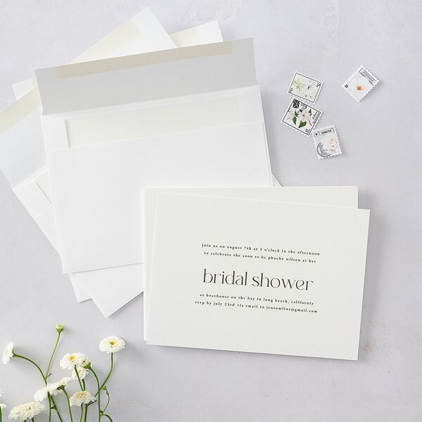 Striking Portrait Bridal Shower Invitations Pure White Signature Blank