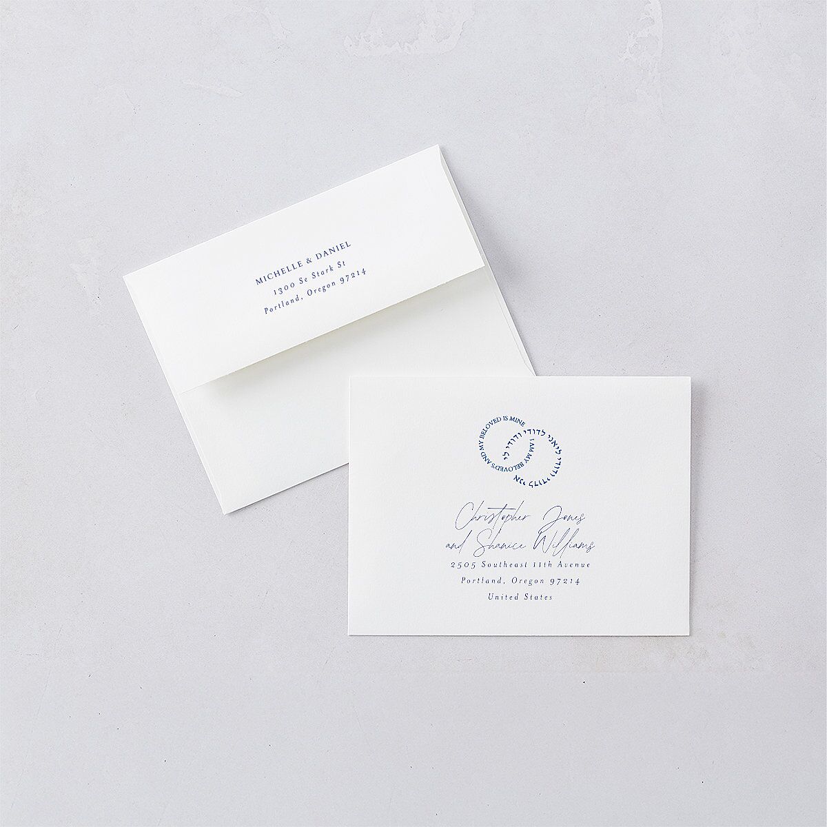 Jewish Rings Thank You Card Envelopes White Pure White Both Recipient and Return Addresses Signature Standard