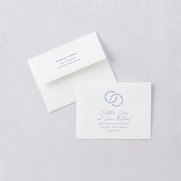 Jewish Rings Thank You Card Envelopes White Pure White Both Recipient and Return Addresses Signature Standard