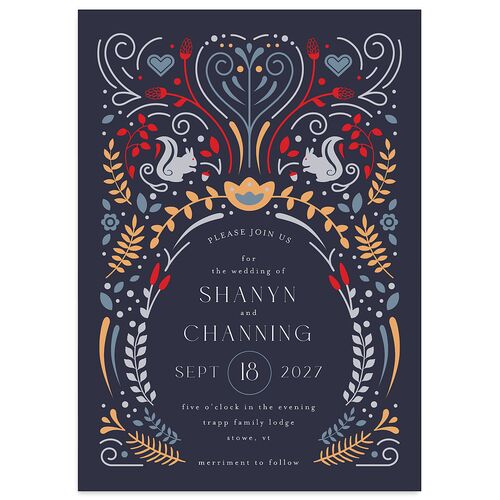 Nordic Folk Wedding Invitations Dark Navy Signature Blank No Standard