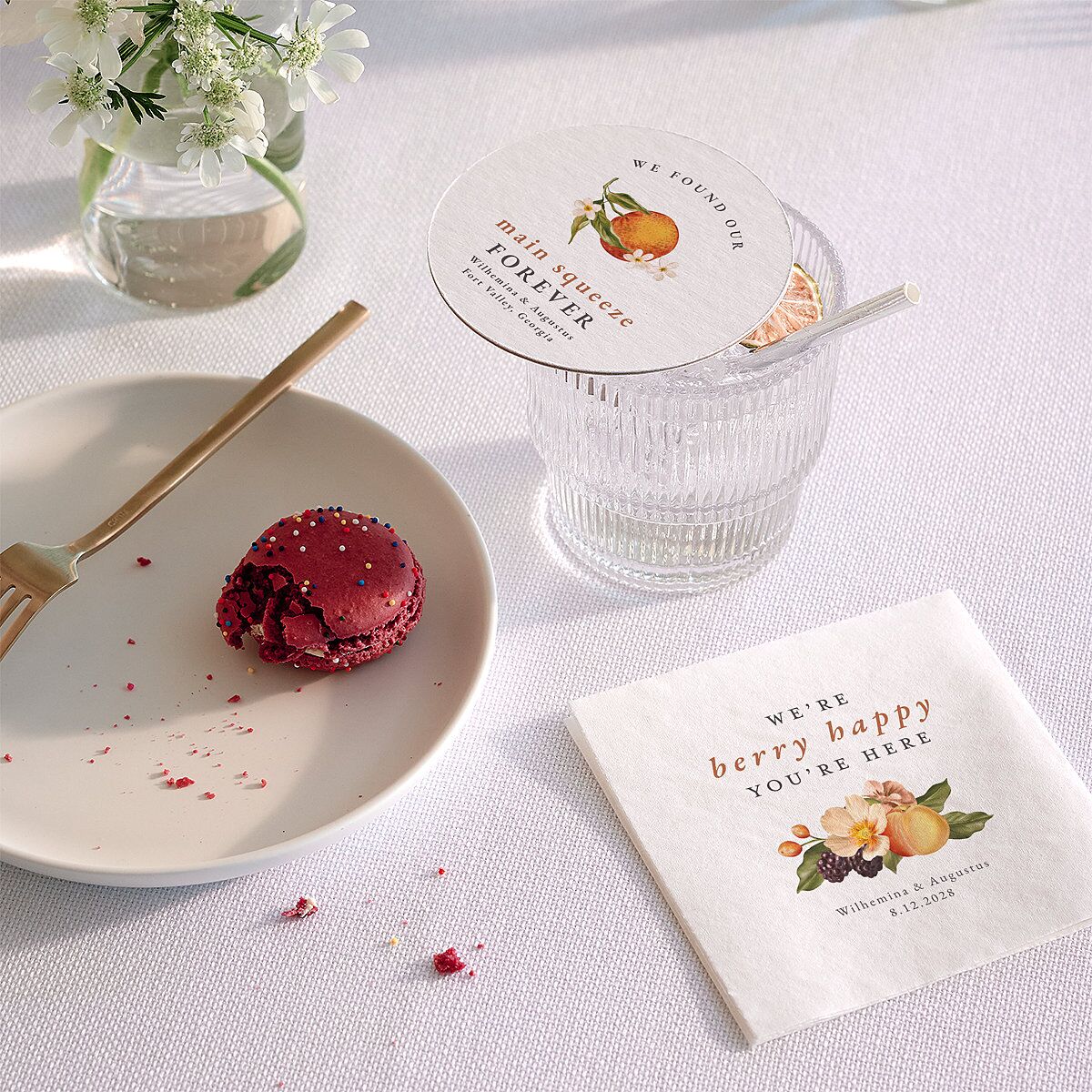 Botanical Citrus Garden Wedding Day Coasters Rose Gold Cardboard Circle