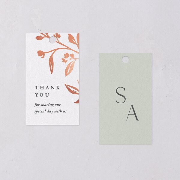 Botanical Initials Foil Favor Gift Tags Rose Gold Sea Foam Signature