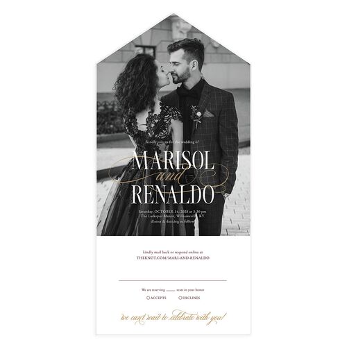 Polished Photo Foil All-in-One Wedding Invitations Burgundy Signature Light Both Recipient and Return Addresses No