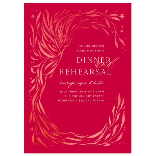 Chinese Phoenix Fenghuang Rehearsal Dinner Invitations Crimson Signature Blank Standard