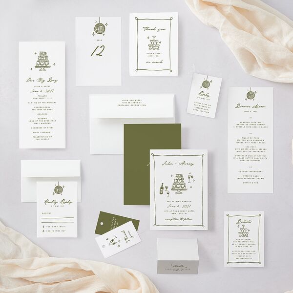 Hand Drawn Cake Place Cards Dark Camo Signature