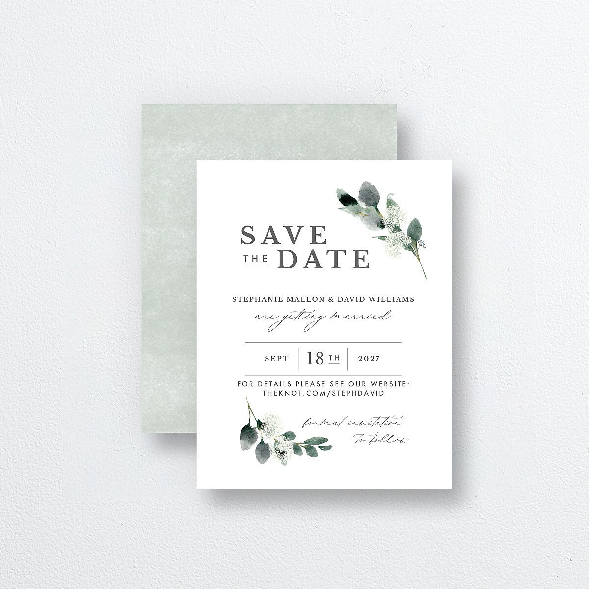 Elegant Greenery Save the Date Petite Cards Pure White Signature smooth Blank No Standard
